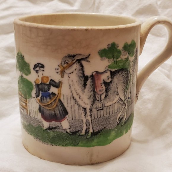 $5 SALE * Antique 1870's China Burro Child Mug Cup Staffordshire Transferware - Picture 5 of 11